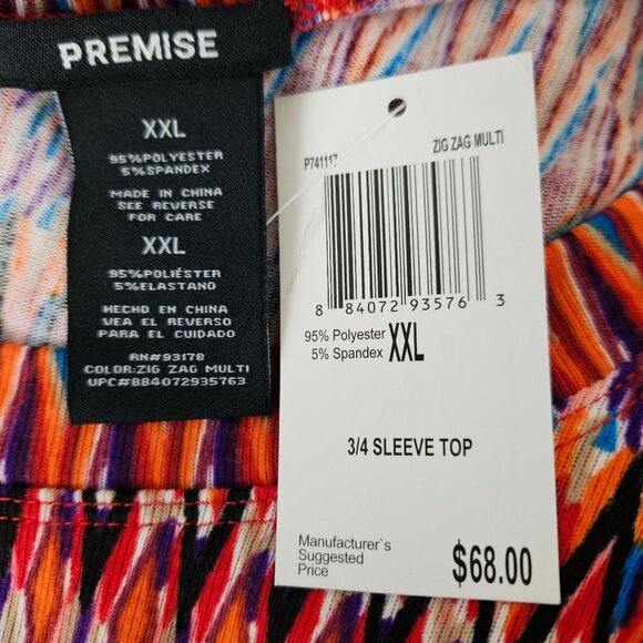 Womens XXL High Low Top Tunic Zig-Zag Multicolor 3/4 Sleeve Comfortable Casual - Picture 7 of 8